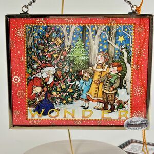 Mary Engelbreit Window Suncatcher Stained Glass Santa Christmas Tree Enesco